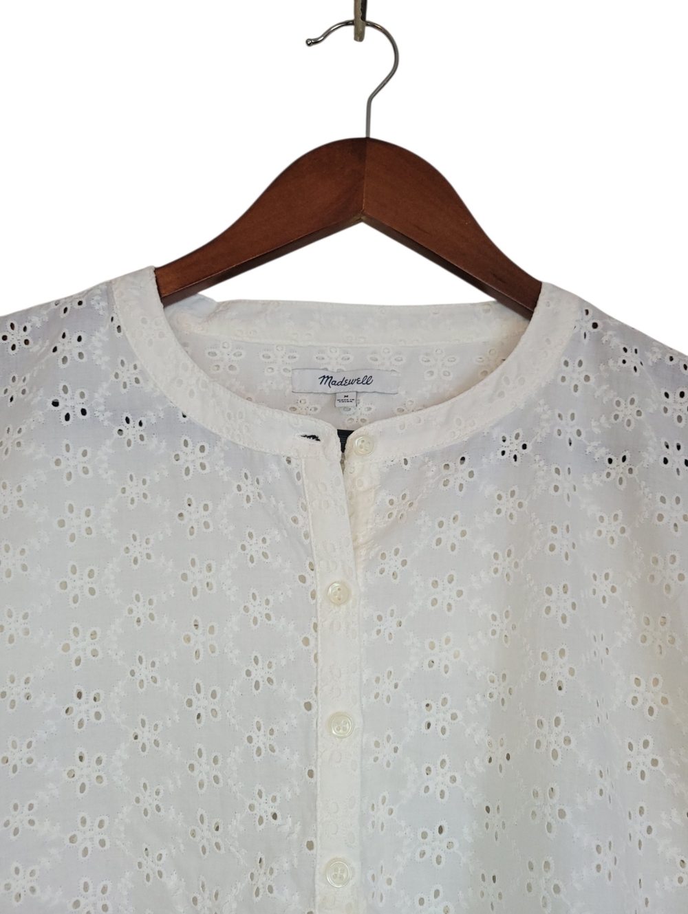 Madewell Eyelet Boxy Button Down Shirt M Lighthouse White Cotton Summer Top - Picture 6 of 12